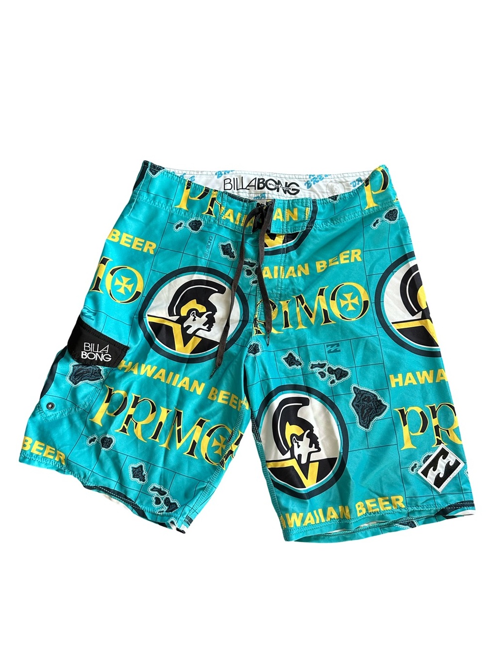 Billabong Special Edition Teal & Yellow Hawaiian Logo Board Shorts